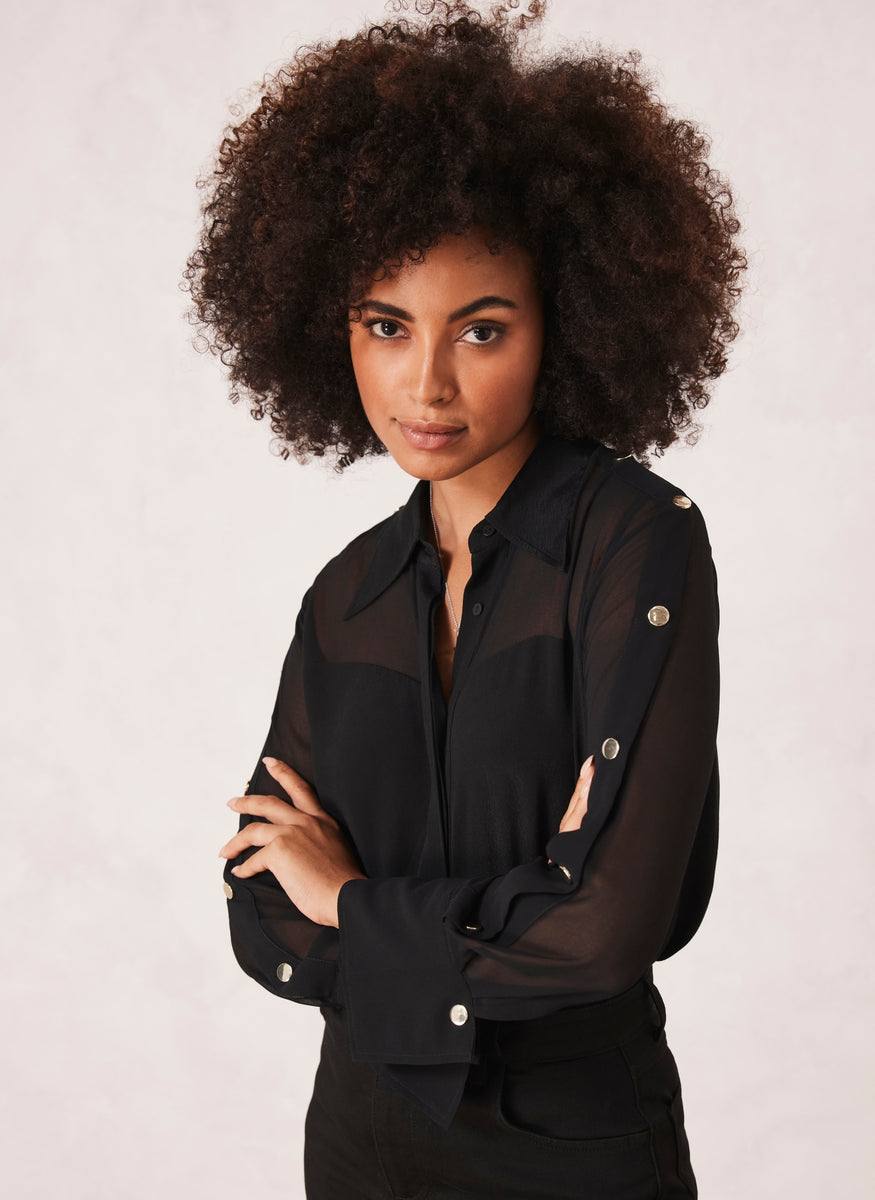 Black Button Detail Shirt Mint Velvet