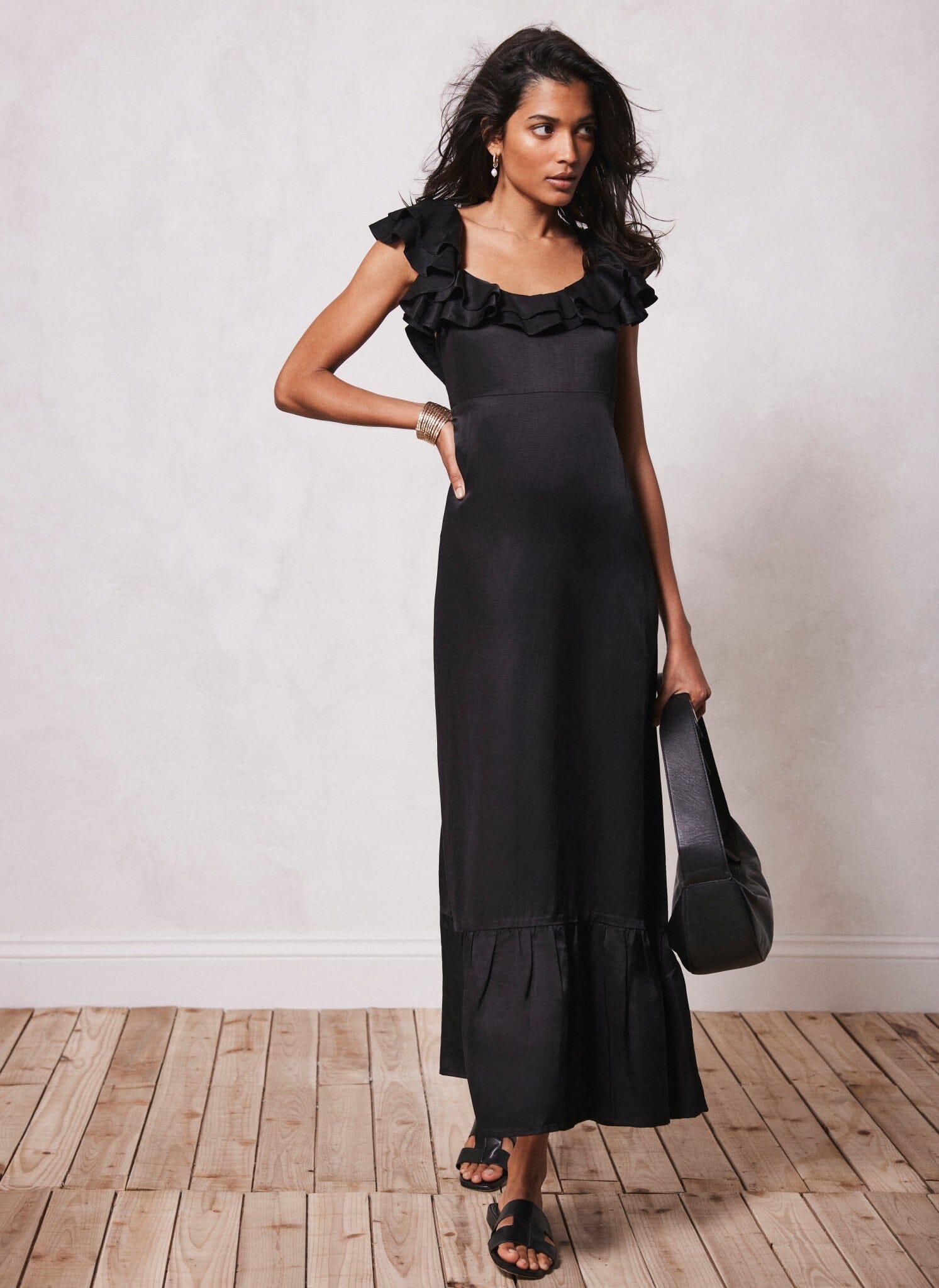 Black frill 2025 maxi dress