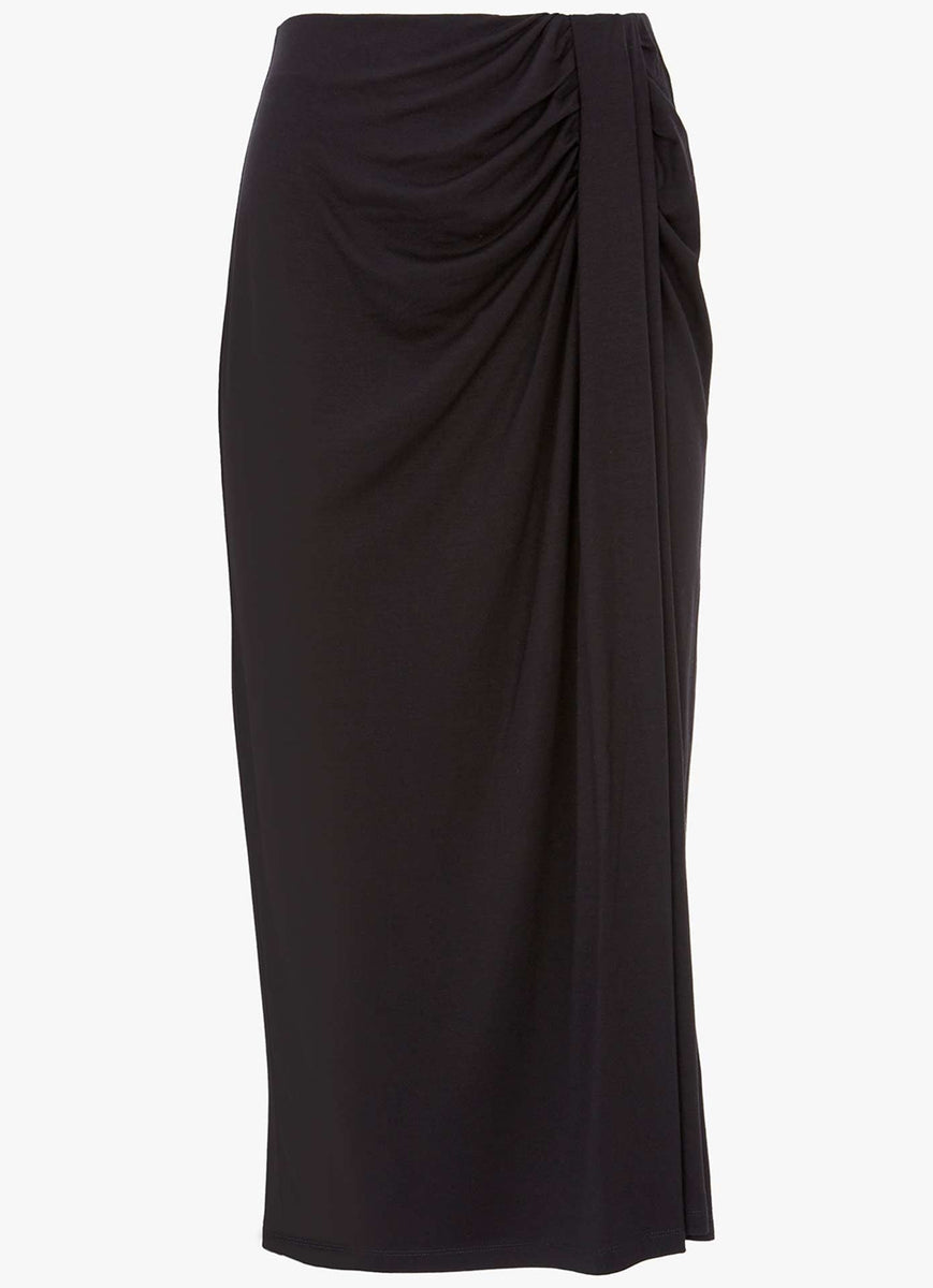 Black Draped Jersey Midi Skirt – Mint Velvet
