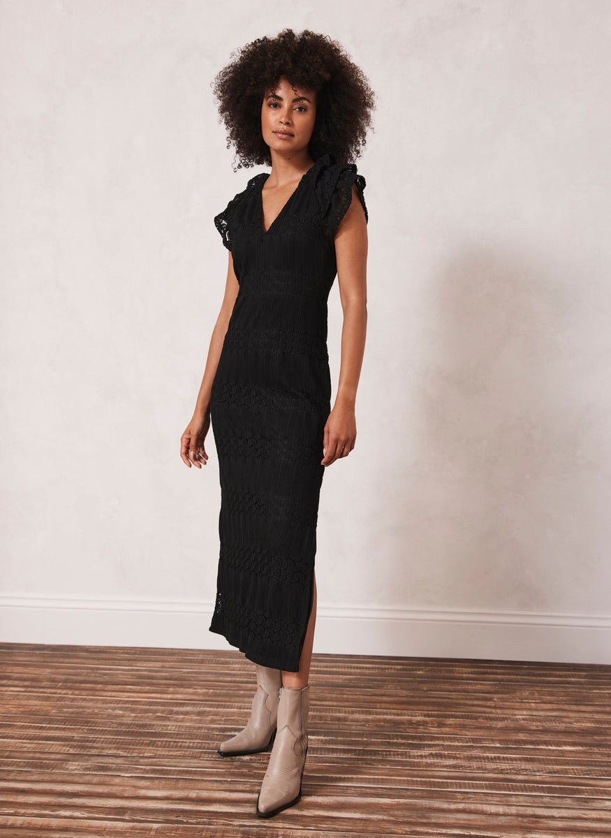 Black Lace Ruffle Midi Dress – Mint Velvet