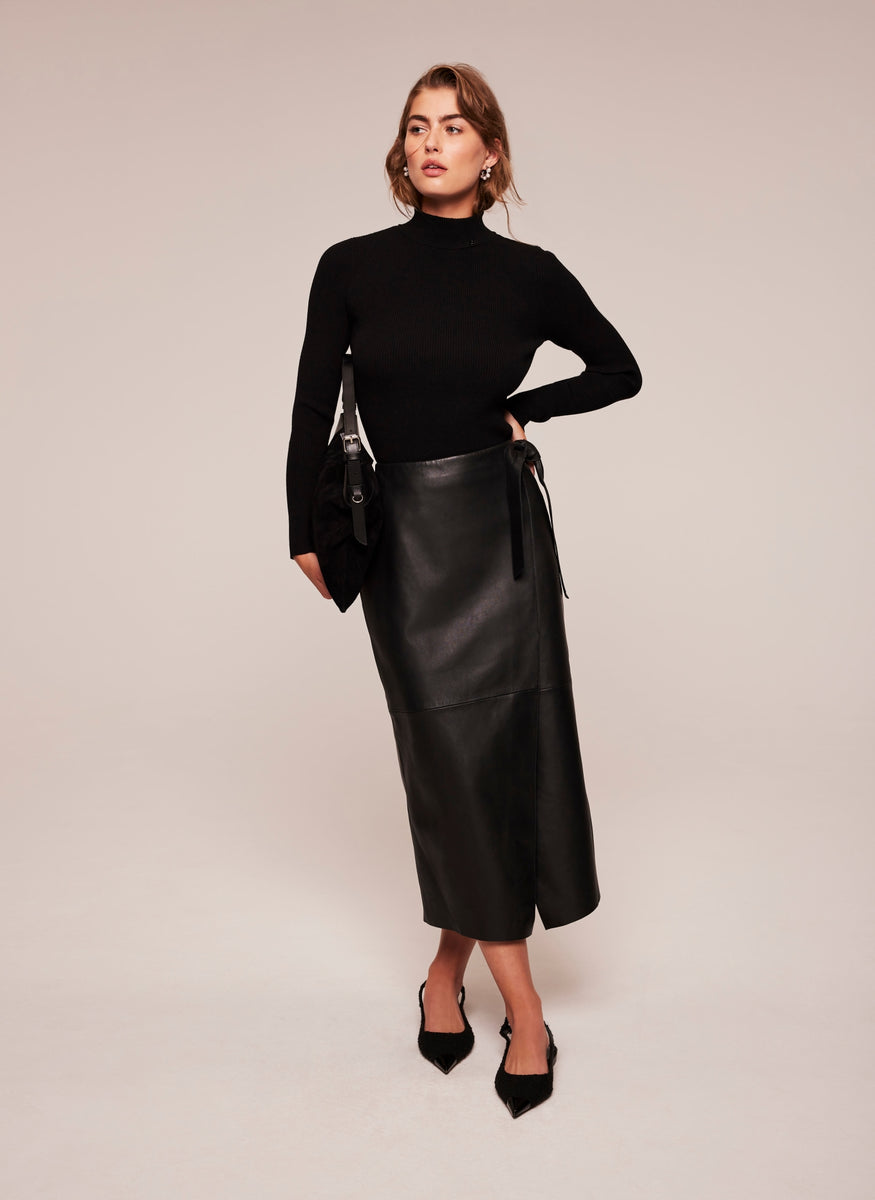 Black Leather Tie Midi Skirt – Mint Velvet
