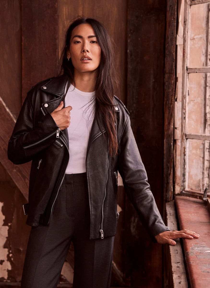 Black Oversized Leather Jacket – Mint Velvet