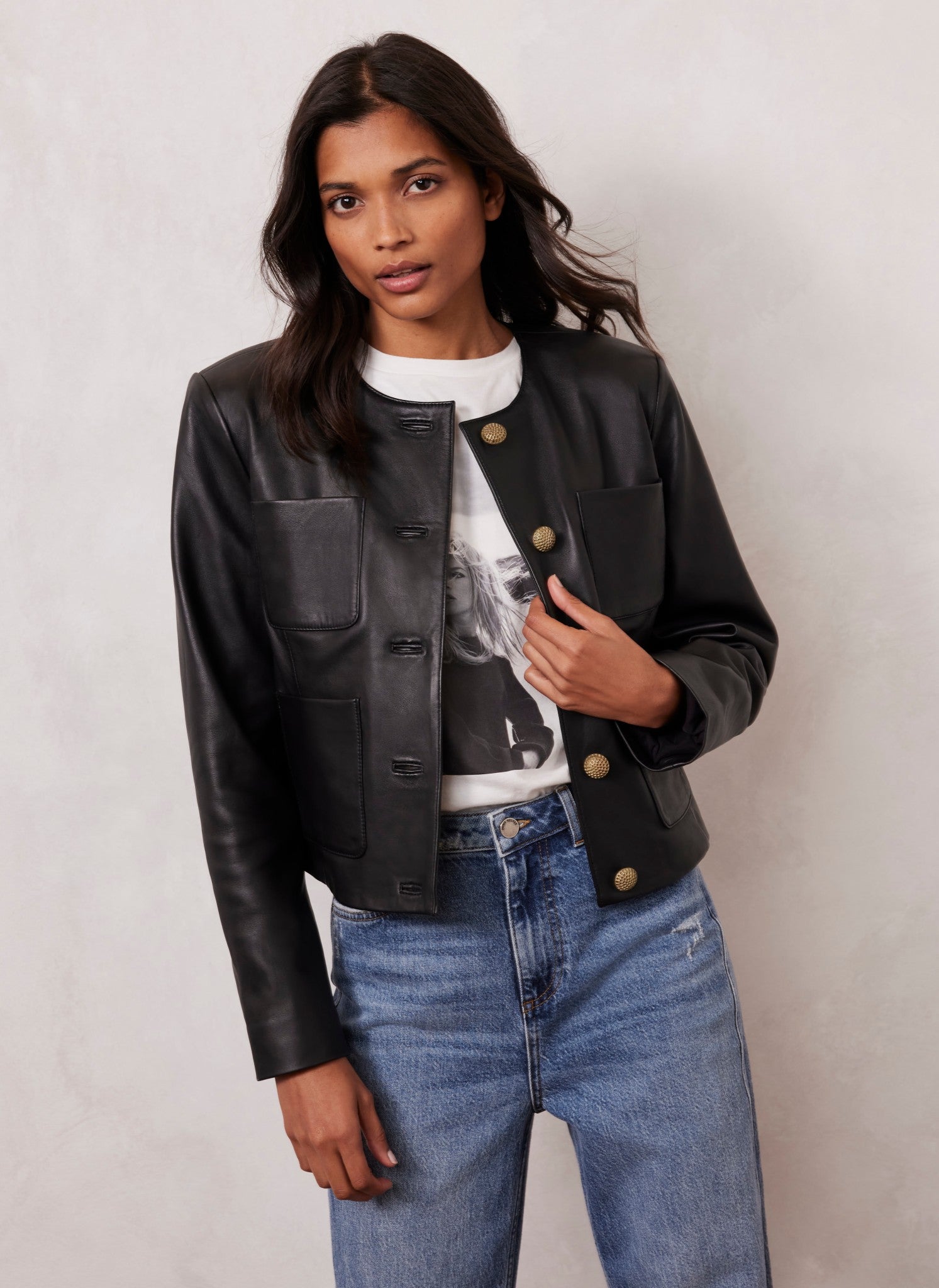 Mint velvet black leather cheap jacket