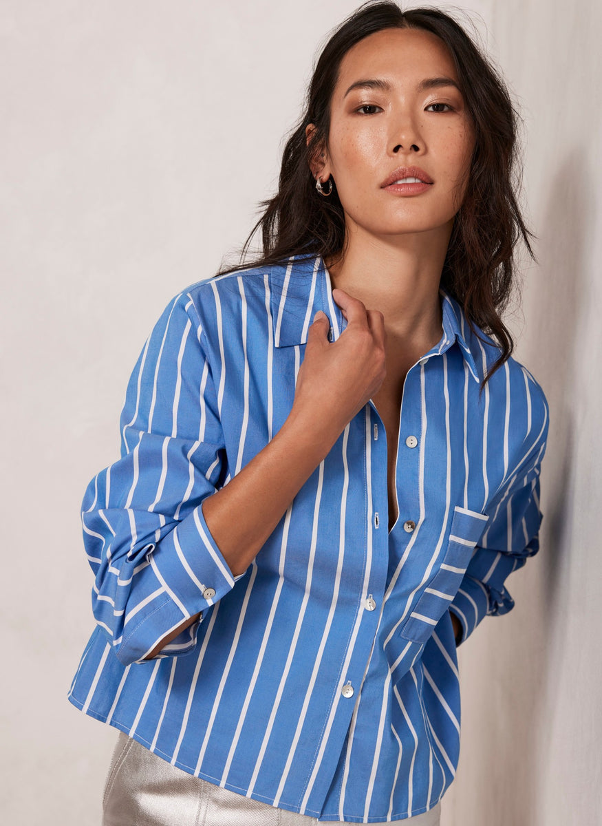 Blue Cropped Striped Shirt – Mint Velvet