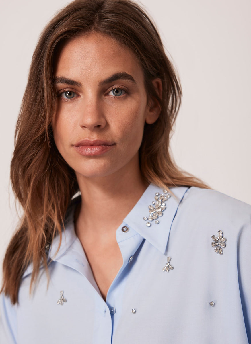 Blue Cotton Embellished Shirt – Mint Velvet