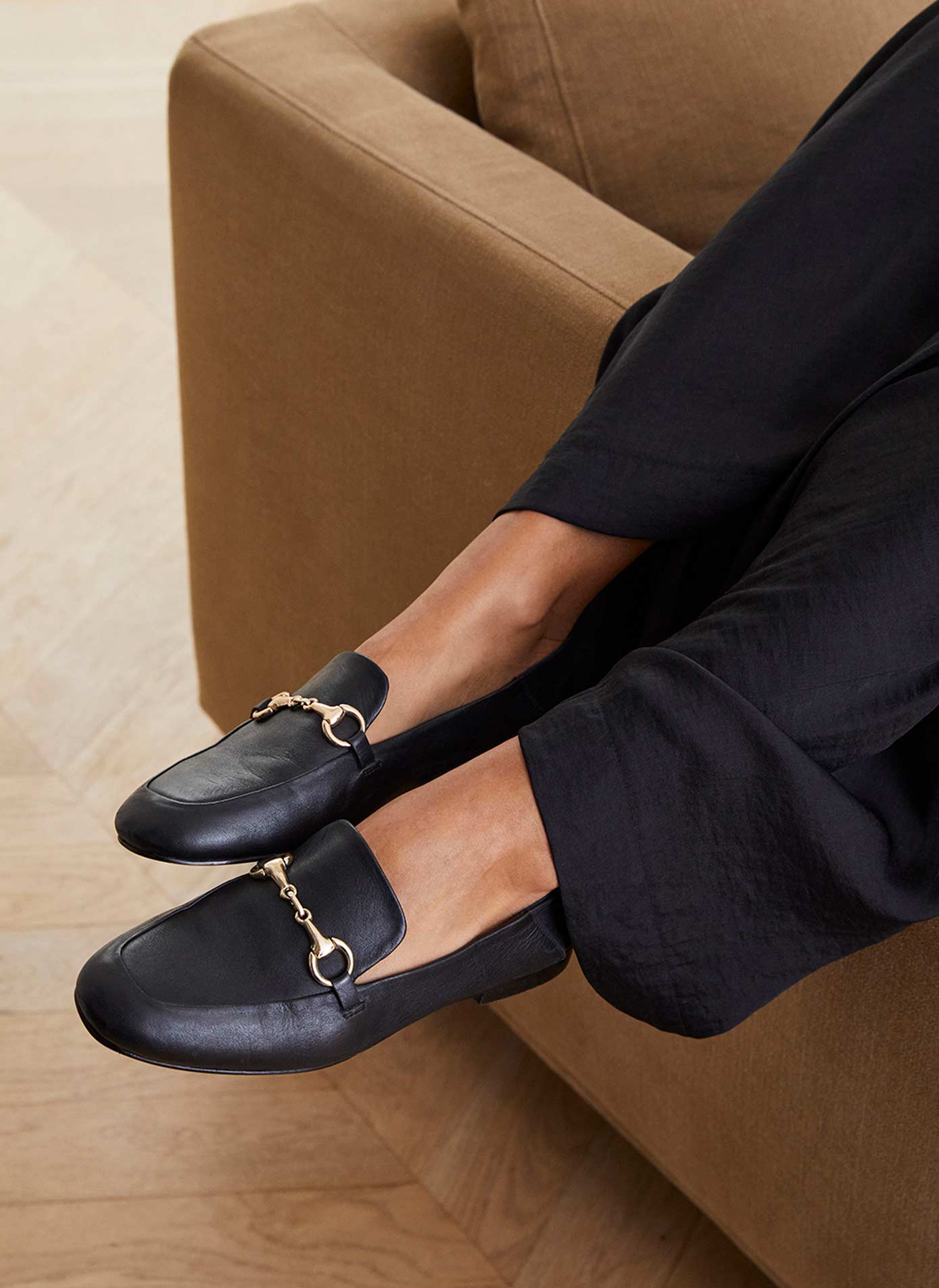 Camille Black Leather Loafers SHOES Mint Velvet 