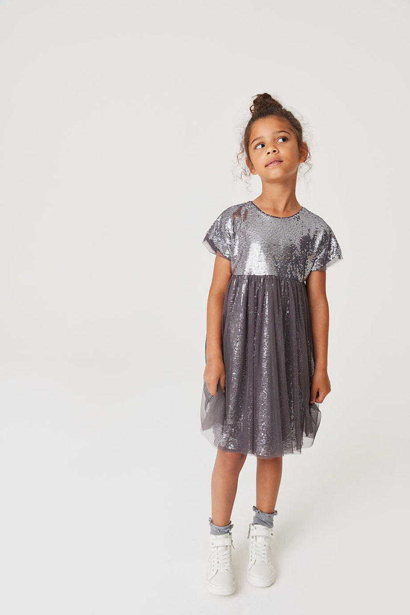 Dark Grey Sequin Tulle Dress – Mint Velvet