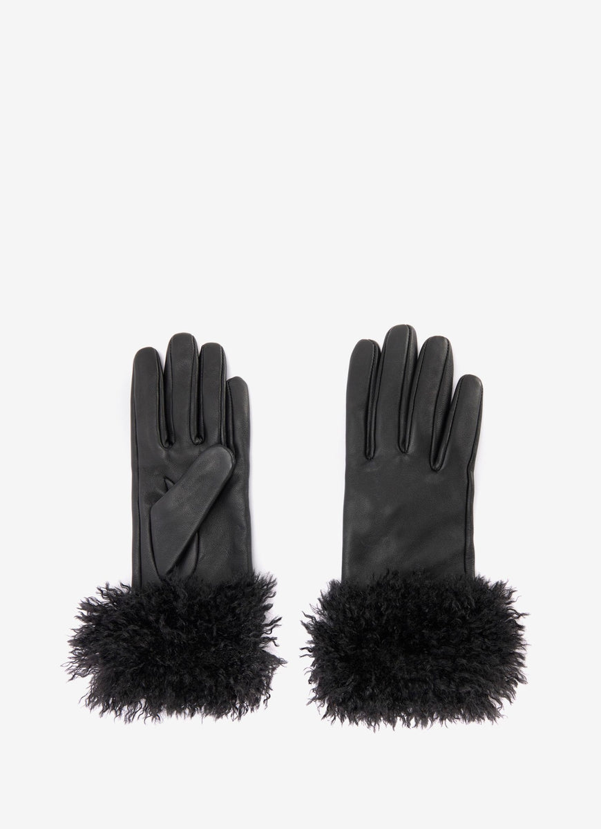 Black Faux Fur Leather Gloves