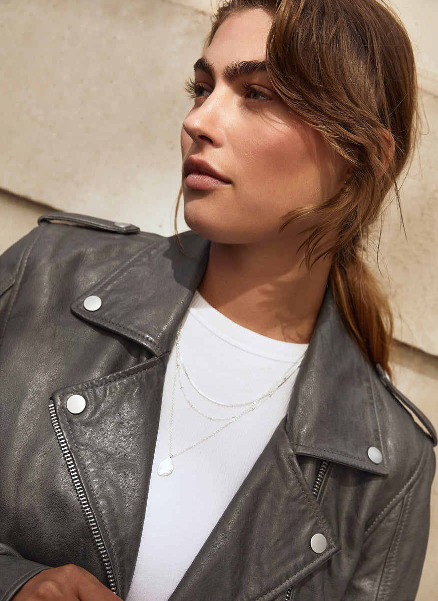 Grey Leather Biker Jacket – Mint Velvet