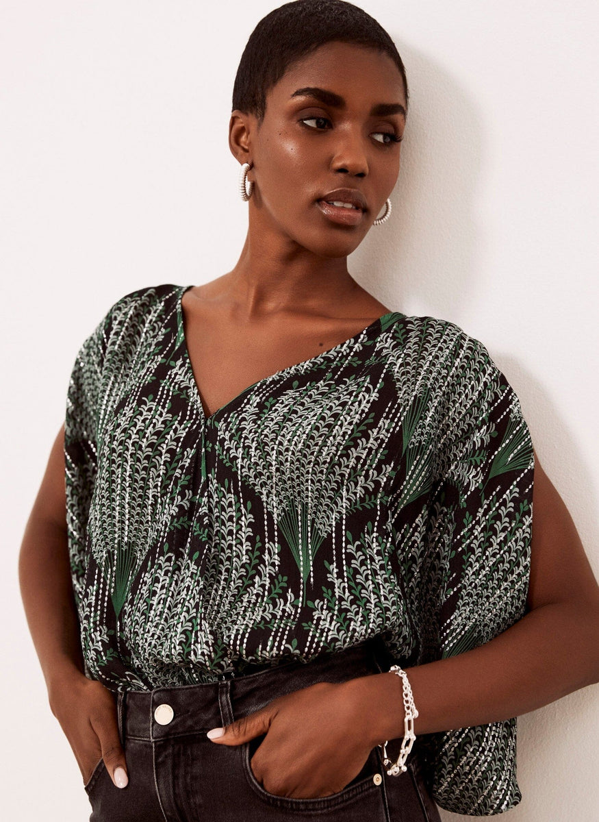 Green Print Split Sleeve Top – Mint Velvet