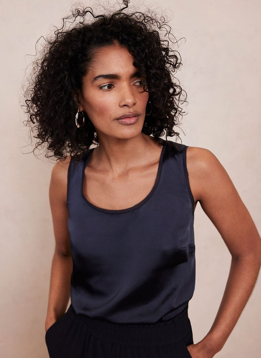 Navy Blue Satin Vest – Mint Velvet