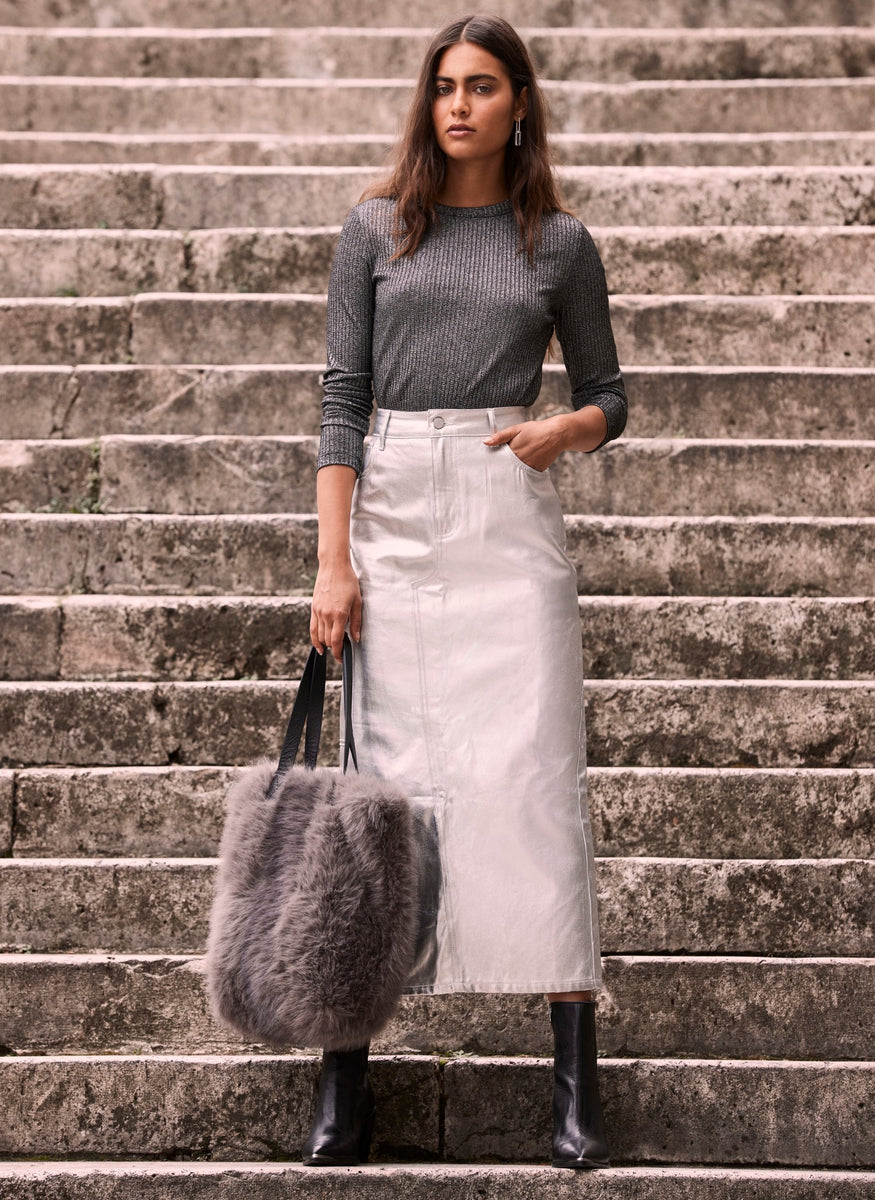 Silver Midi Skirt – Mint Velvet